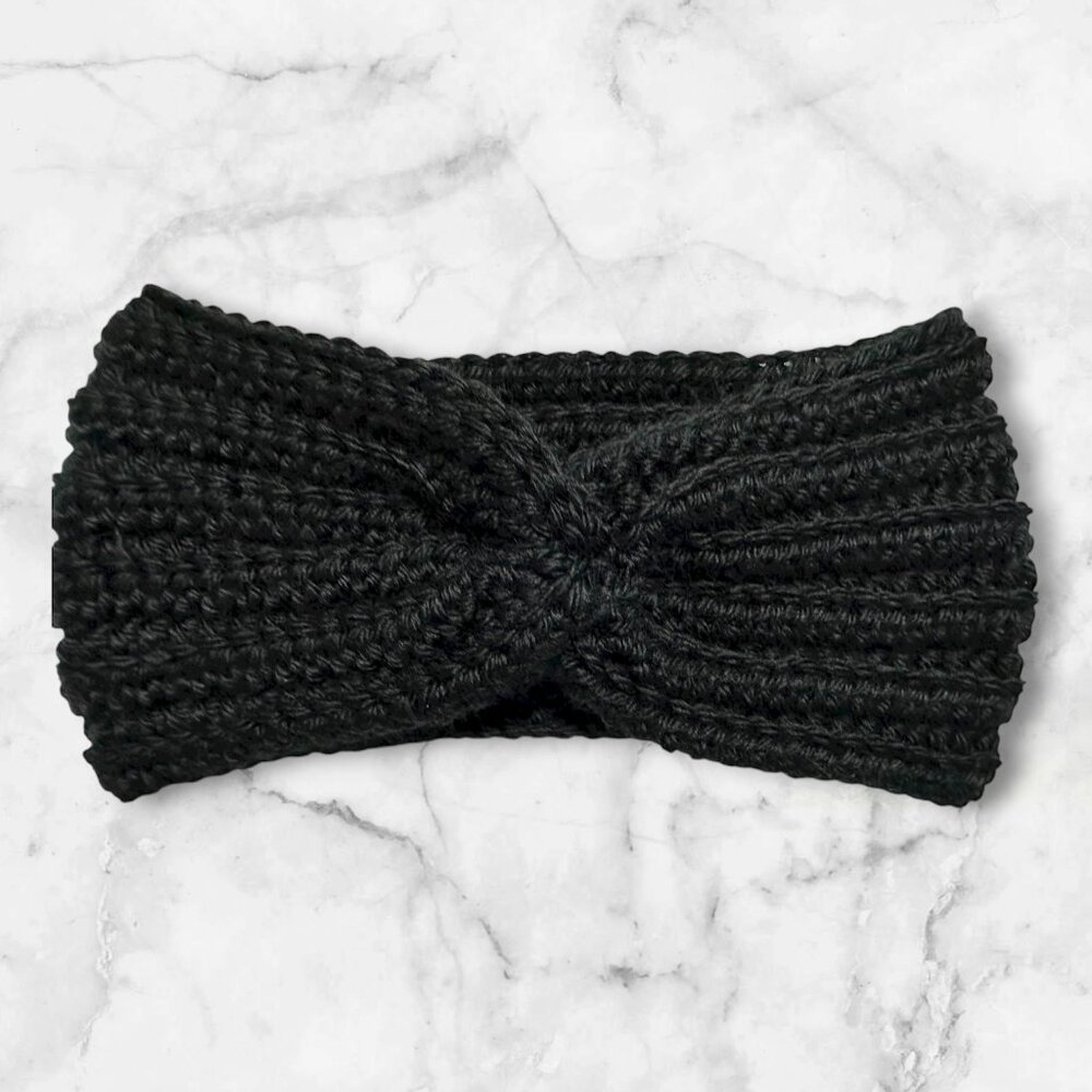 Headband Crochet X-Twist for Adults Medium Size Color Black Brand New Handmade